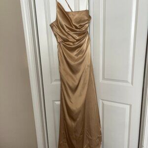 Galina Signature charmeuse draped one-shoulder dress